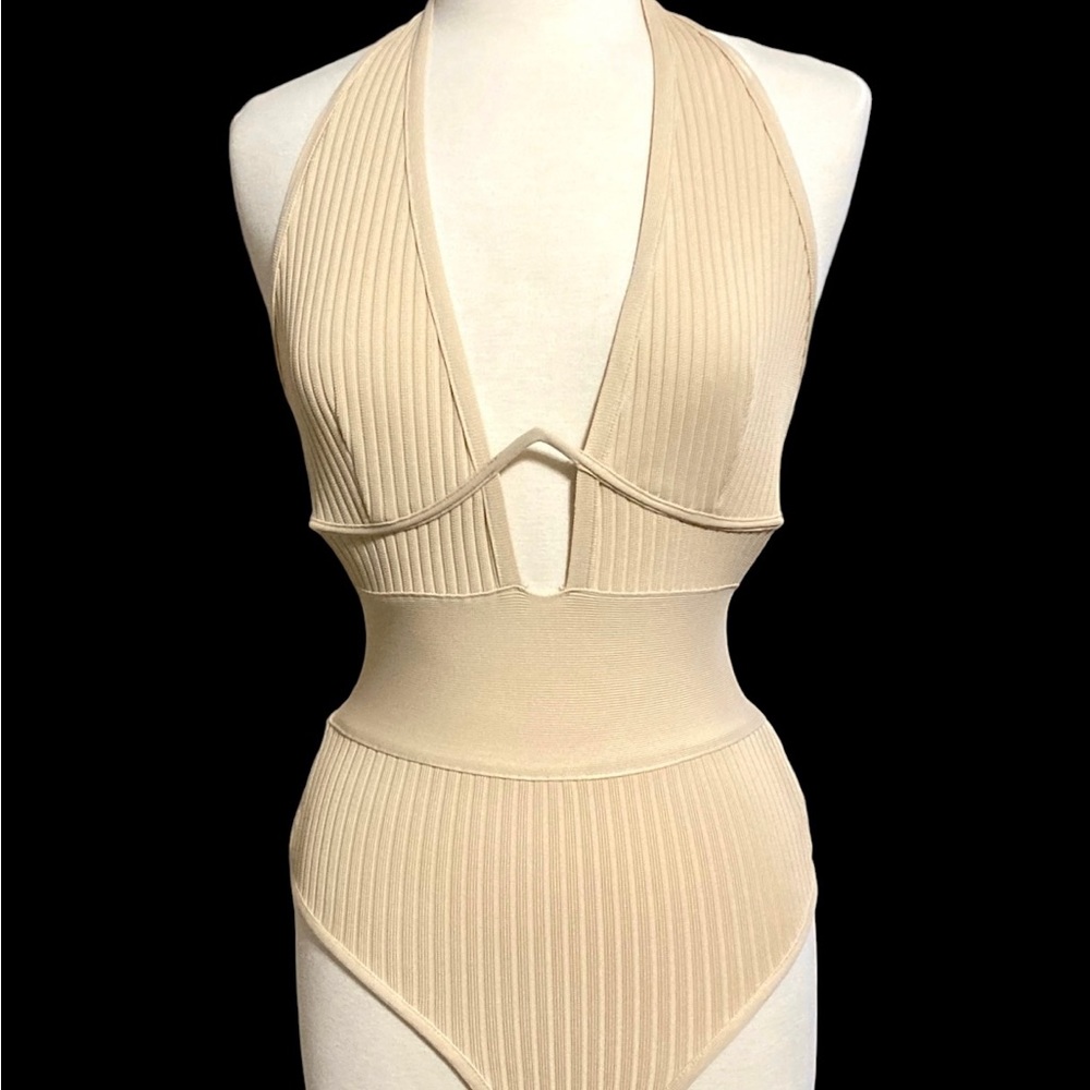 Pretty Little Things Body Suit Size 4 Beige / Nude. Halter style. New.